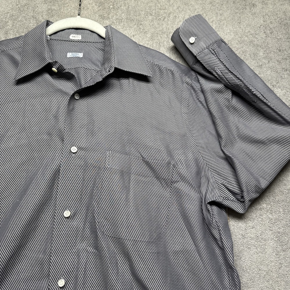 Barba Napoli mens button up gray black micro stripe long sleeve‎ shirt size 41